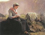 Anna Elizabeth Klumpke Catinou Knitting oil painting on canvas